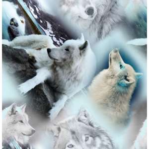 Bomuldsjersey - printet med slædehunde / ulve